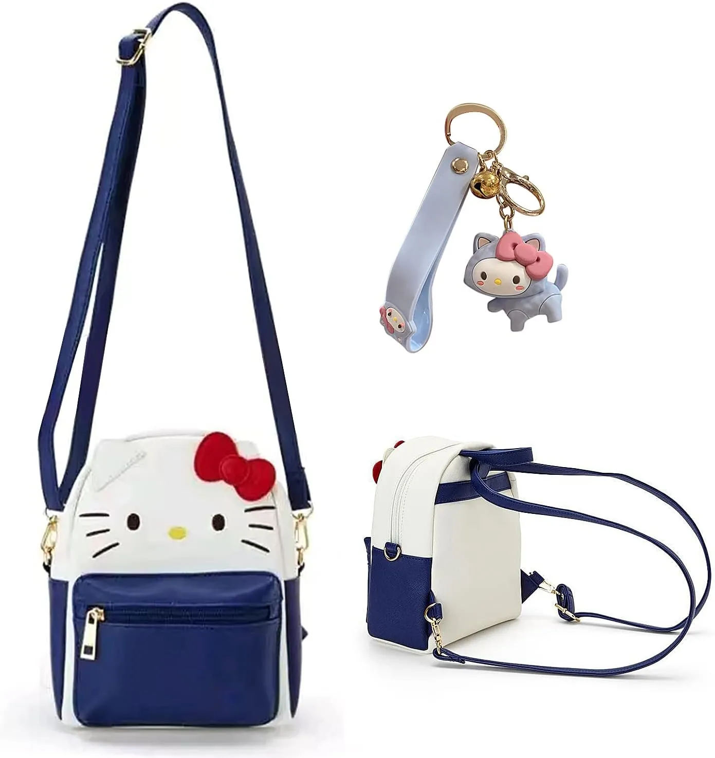 Girls Anime Kawaii Mini Backpack   Keychain Anime Cosplay Back Pack Cute Doll Handbag Shoulder Bag(Navy Blue)