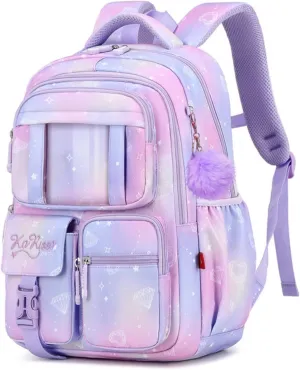 Girls backpack,Kids Backpack for Girl,Cute Elementary Bookbag Waterproof Large Capacity School Bag Backpacks for Girls (Purple)