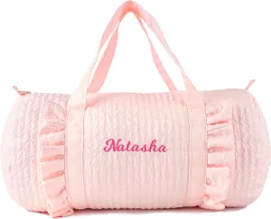 Girls Ruffle Duffle Bag Personalized Seersucker Ballet Dance Bag for Girls Custom Overnight Duffle with Name for Baby Toddler Weekender Travel