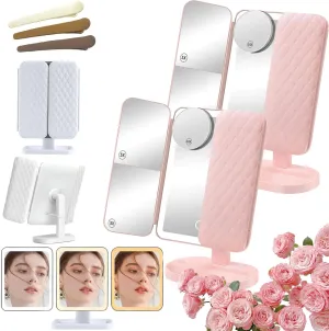 Glisera Makeup Mirror, 2025 New Glisera Smart Mirror, Makeup Mirror with Lights and Magnification, Glisera Smart Mirror Vanity, 3 Color LED Trifold Makeup Mirror 180 ° Rotation (Pink,2*PCS)