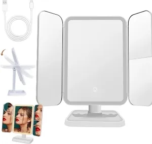 Glisera Smart Mirror, Glisera Mirror, Glisera Smart Mirror Vanity, 1X/2X/3X Magnification and Touch Screen Dimming, Folding Three-Sided Makeup Mirror 180 ° Rotation,Portable Travel Cosmetic Mirror (C)