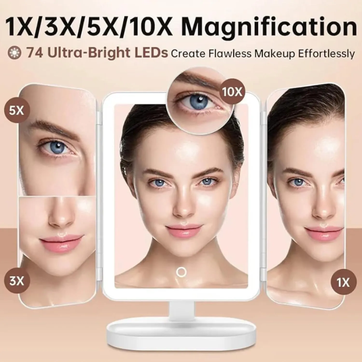Glisera Smart Mirror, Glisera Smart Makeup Mirror 2x 3x 10x Touch Screen Dimming, Makeup Mirror With Lights, Led Trifold Makeup Mirror Magnification, 180 ° Rotation Lighted Makeup Mirror (Black)