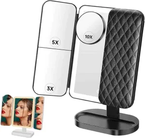 Glisera Smart Mirror, Trifold Vanity Mirror, 180 Rotation, 3 Color Makeup Mirror with Lights and Magnification, Tabletop Mount, Modern Style