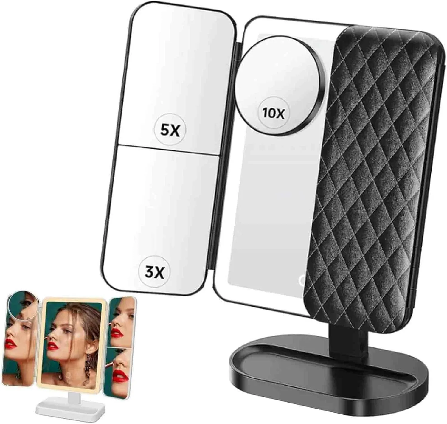 Glisera Smart Mirror, Trifold Vanity Mirror, 180 Rotation, 3 Color Makeup Mirror with Lights and Magnification, Tabletop Mount, Modern Style