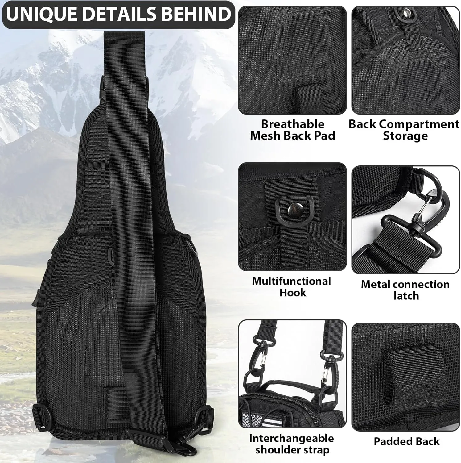GMAK Tactical Sling Bag for Men, Small Tactical Shoulder Bag Backpack, Outdoor Military Rover Bags Travel Hiking Daypacks, Tactical EDC Crossbody Chest Bag Pack for Hiking, Cycling, Hunting, Black
