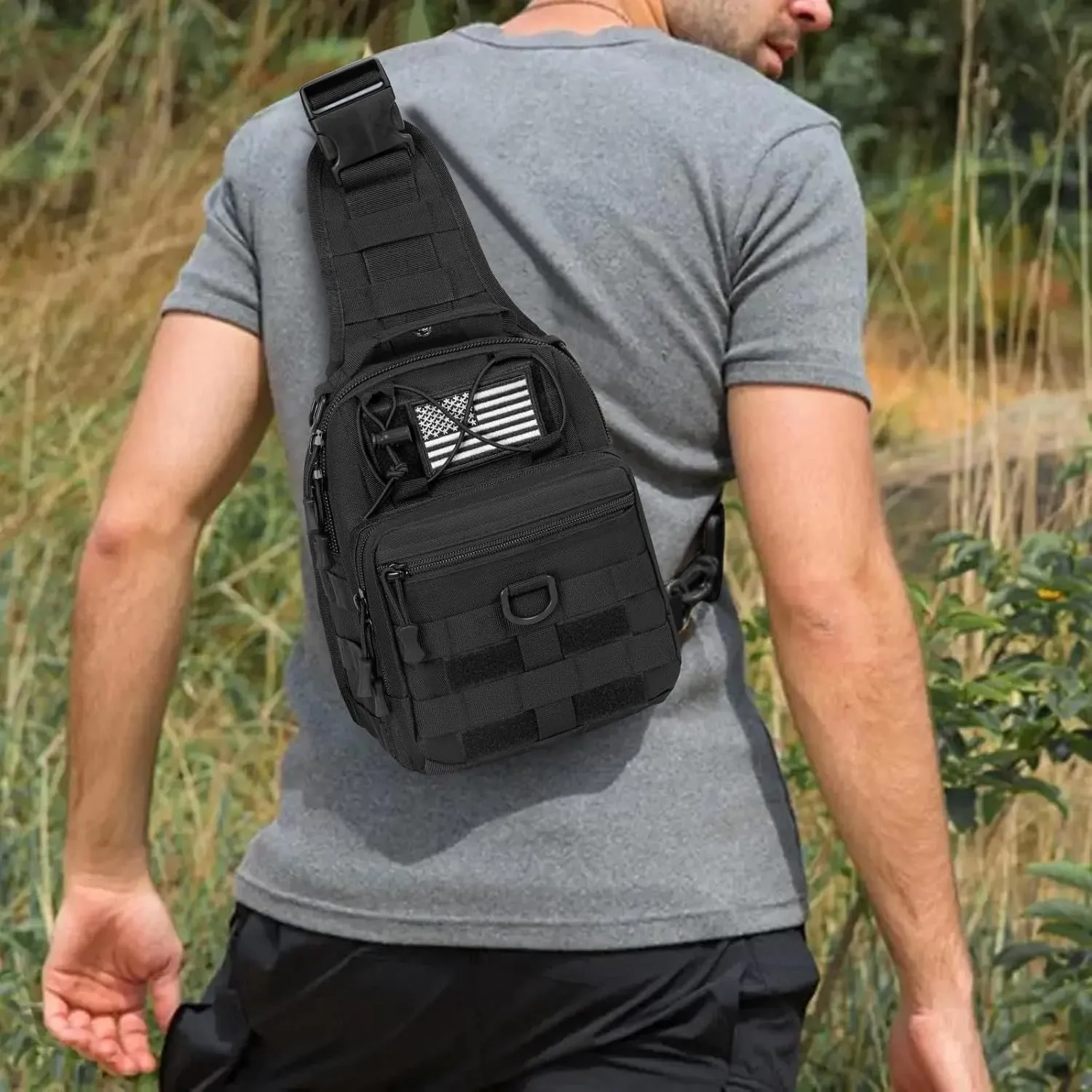GMAK Tactical Sling Bag for Men, Small Tactical Shoulder Bag Backpack, Outdoor Military Rover Bags Travel Hiking Daypacks, Tactical EDC Crossbody Chest Bag Pack for Hiking, Cycling, Hunting, Black