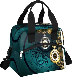 Gold Pocket Watch Lunch Bag Insulated Lunch Tote Bag with Removable Adjustable Shoulder Strap for Women Men Adults Work Vintage Lunchbags