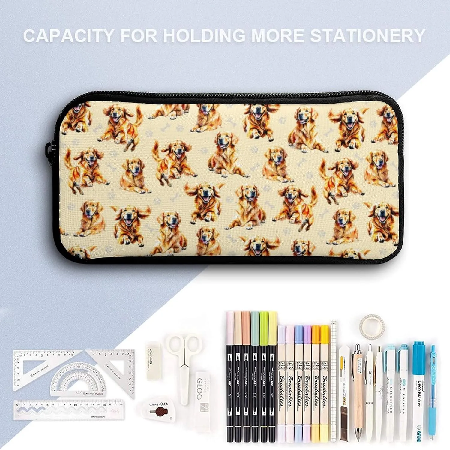 Golden Retriever Backpack with Lunch Box & Pencil Case, 16 Inch Cute Dog Themed Bookbag, Adjustable Lightweight Large Capacity, Colorful Daily Casual Backpacks Set with Lunch Bag