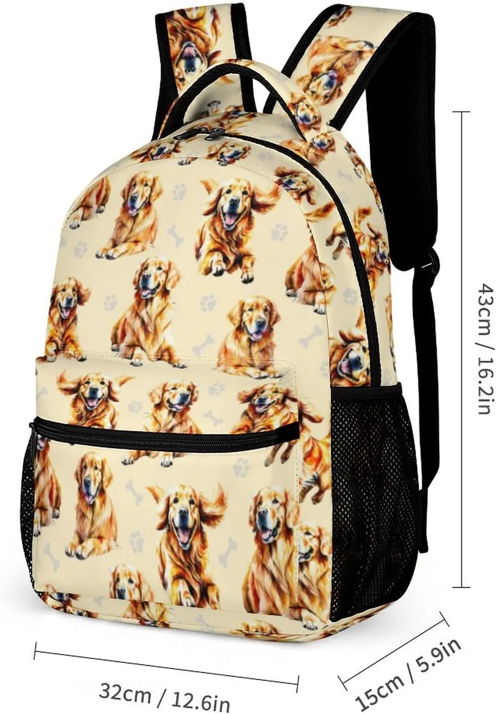 Golden Retriever Backpack with Lunch Box & Pencil Case, 16 Inch Cute Dog Themed Bookbag, Adjustable Lightweight Large Capacity, Colorful Daily Casual Backpacks Set with Lunch Bag