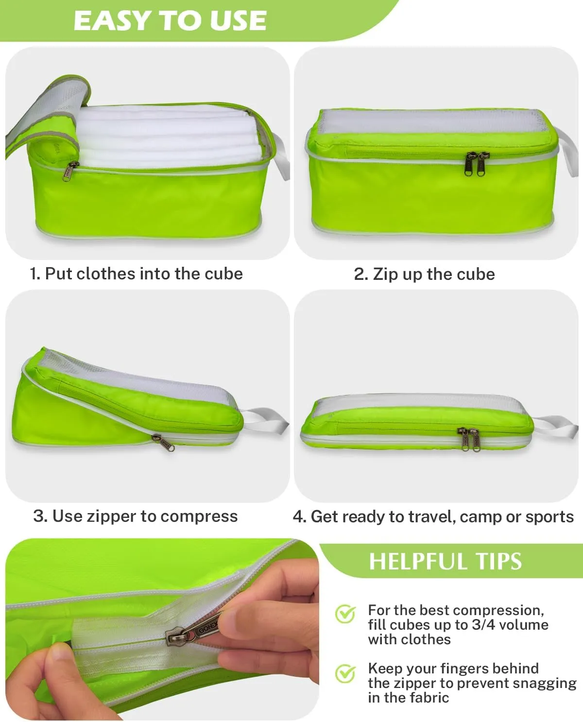 Gonex 8 Set Compression Packing Cubes for Travel, Expandable Mesh Packing Organizer for Travel Accessories Essentials with Toiletry Bag, Laundry Bag, Shoe Bag, Cable Bag for Carry On Fluorescent Green