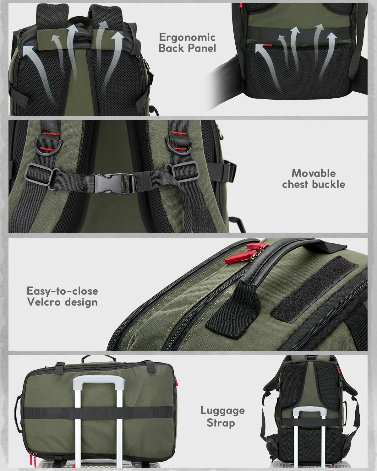 Gonex Travel Backpack, Large Carry-On Nylon Duffle Bag, 3-in-1 Convertible Laptop Bag for Men & Women, Durable for Work & Weekend Travel (Army Green)