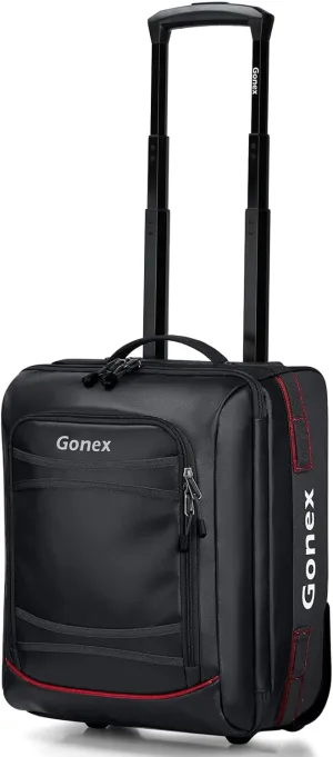 Gonex Waterproof Underseat Carry on Luggage with Wheels, 16 inch PVC Small Wheeled Travel Luggage for Airline, Rolling Overnight Weekender Suitcase for Men Women 30L, Black