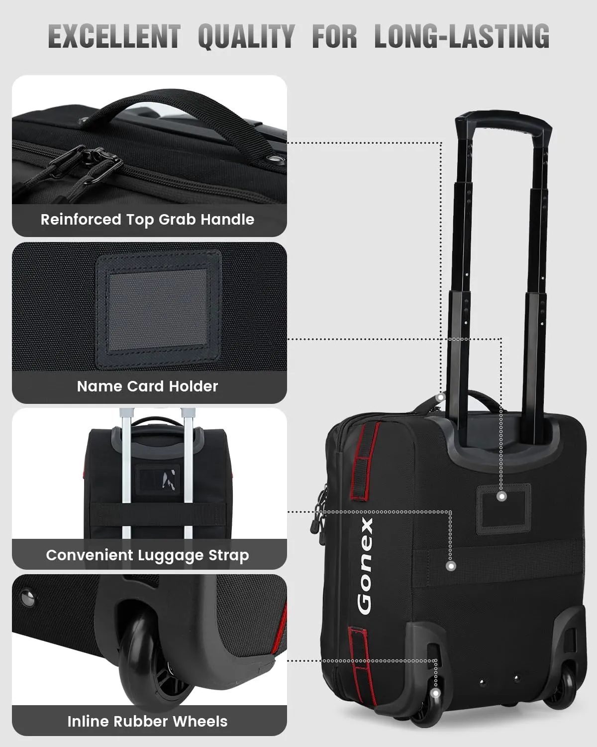 Gonex Waterproof Underseat Carry on Luggage with Wheels, 16 inch PVC Small Wheeled Travel Luggage for Airline, Rolling Overnight Weekender Suitcase for Men Women 30L, Black