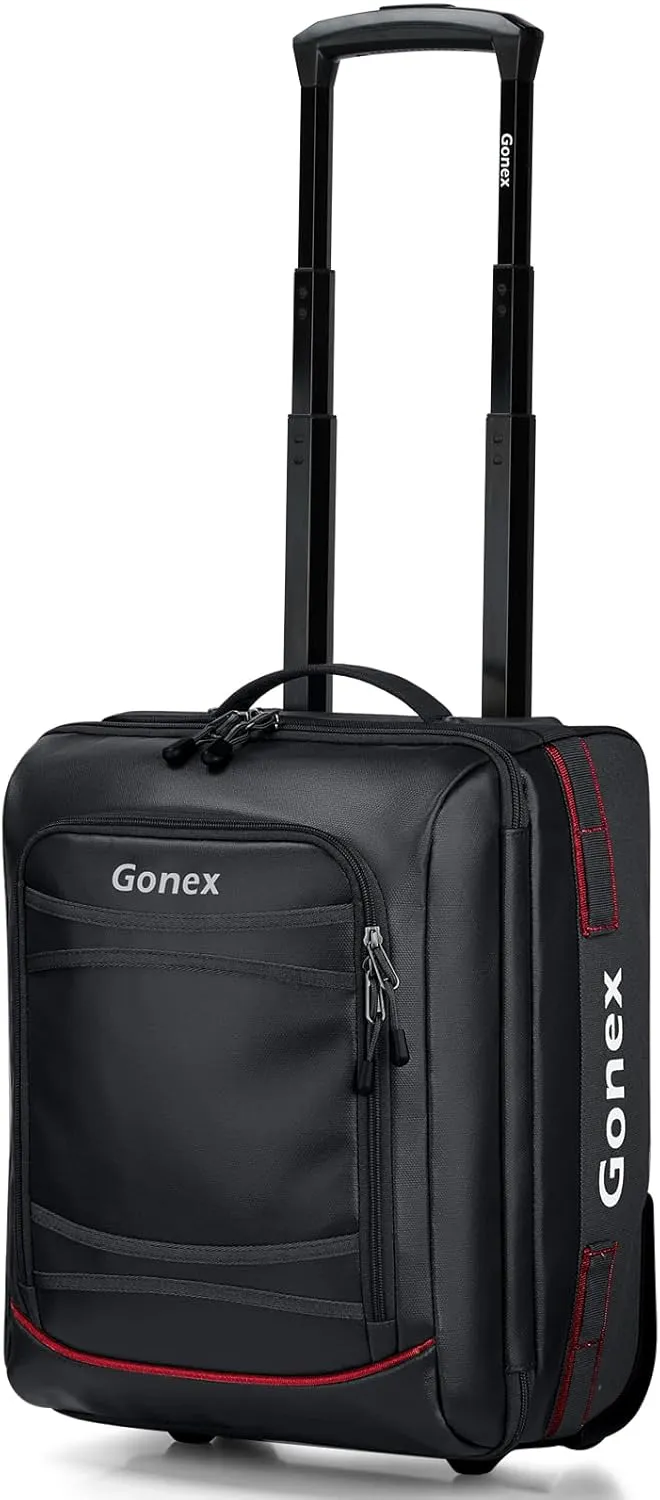 Gonex Waterproof Underseat Carry on Luggage with Wheels, 16 inch PVC Small Wheeled Travel Luggage for Airline, Rolling Overnight Weekender Suitcase for Men Women 30L, Black