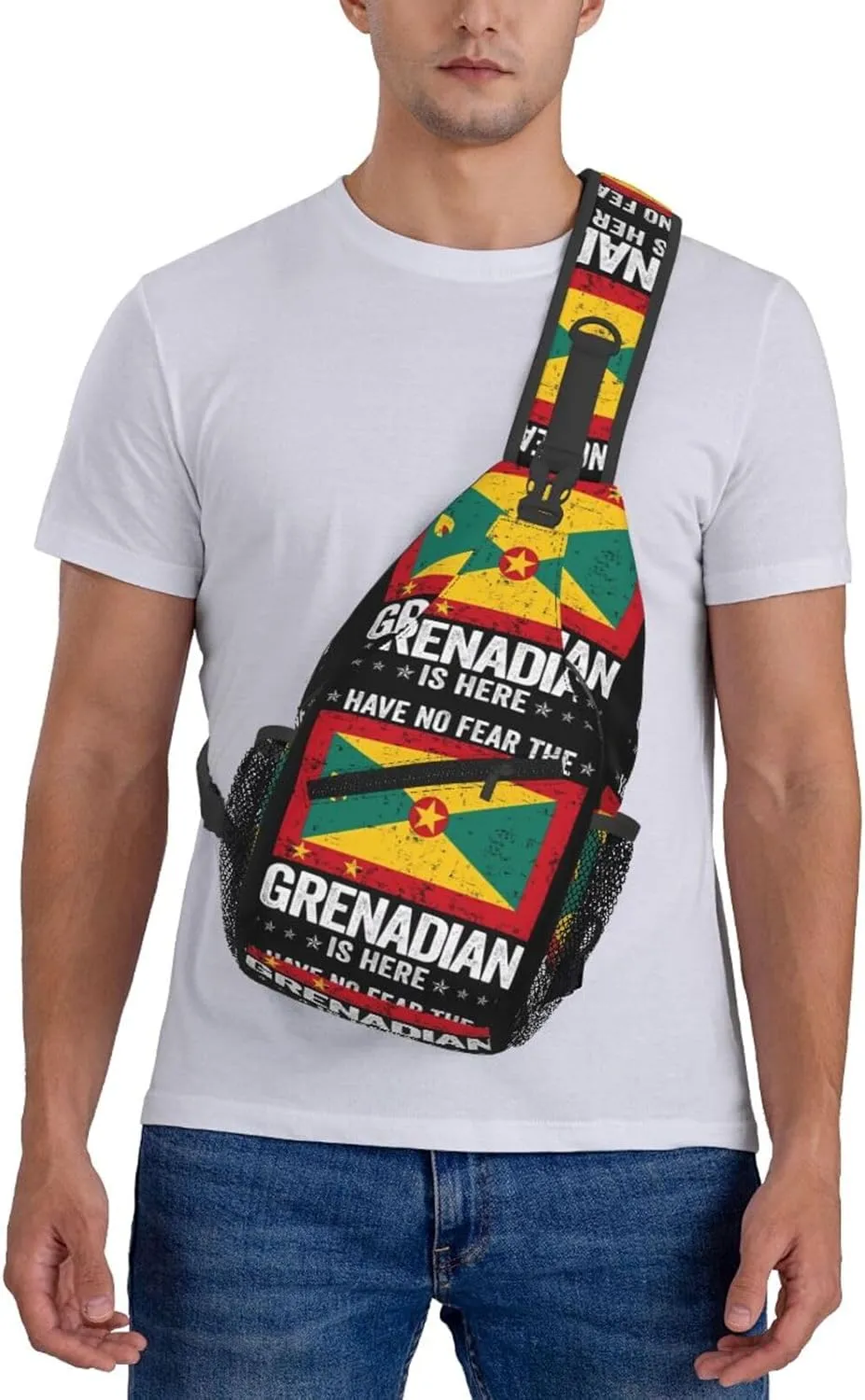 Grenada Flag Have No Fear The Grenadian Crossbody Bag Cross Chest Bag Adjustable Sling Backpack Sports Gym Shoulder Bags Travel Cycling Daypack Diagonally Casual Rucksack