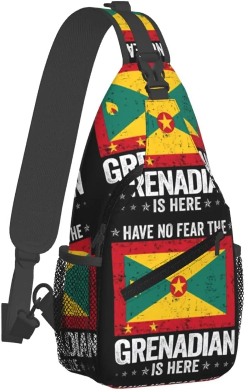 Grenada Flag Have No Fear The Grenadian Crossbody Bag Cross Chest Bag Adjustable Sling Backpack Sports Gym Shoulder Bags Travel Cycling Daypack Diagonally Casual Rucksack