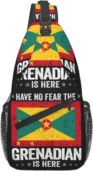 Grenada Flag Have No Fear The Grenadian Crossbody Bag Cross Chest Bag Adjustable Sling Backpack Sports Gym Shoulder Bags Travel Cycling Daypack Diagonally Casual Rucksack