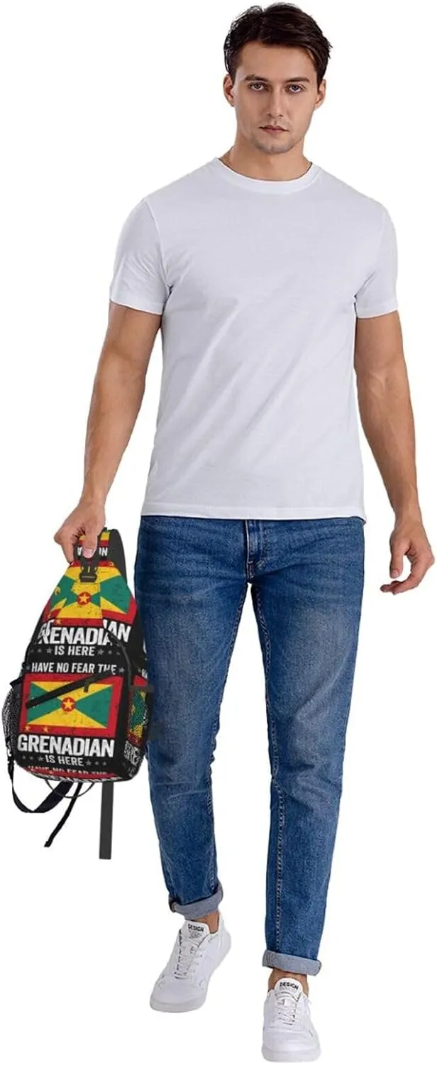 Grenada Flag Have No Fear The Grenadian Crossbody Bag Cross Chest Bag Adjustable Sling Backpack Sports Gym Shoulder Bags Travel Cycling Daypack Diagonally Casual Rucksack
