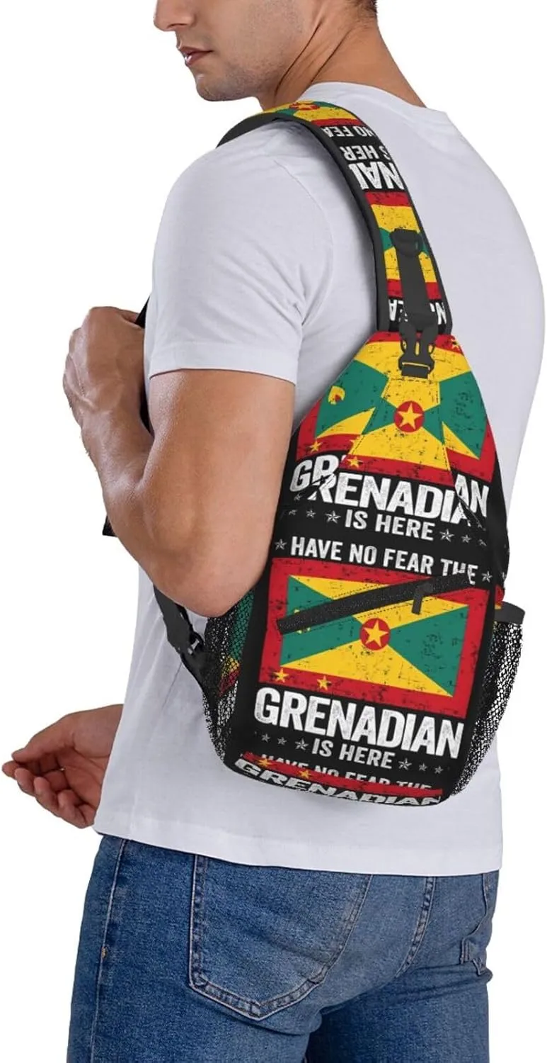 Grenada Flag Have No Fear The Grenadian Crossbody Bag Cross Chest Bag Adjustable Sling Backpack Sports Gym Shoulder Bags Travel Cycling Daypack Diagonally Casual Rucksack