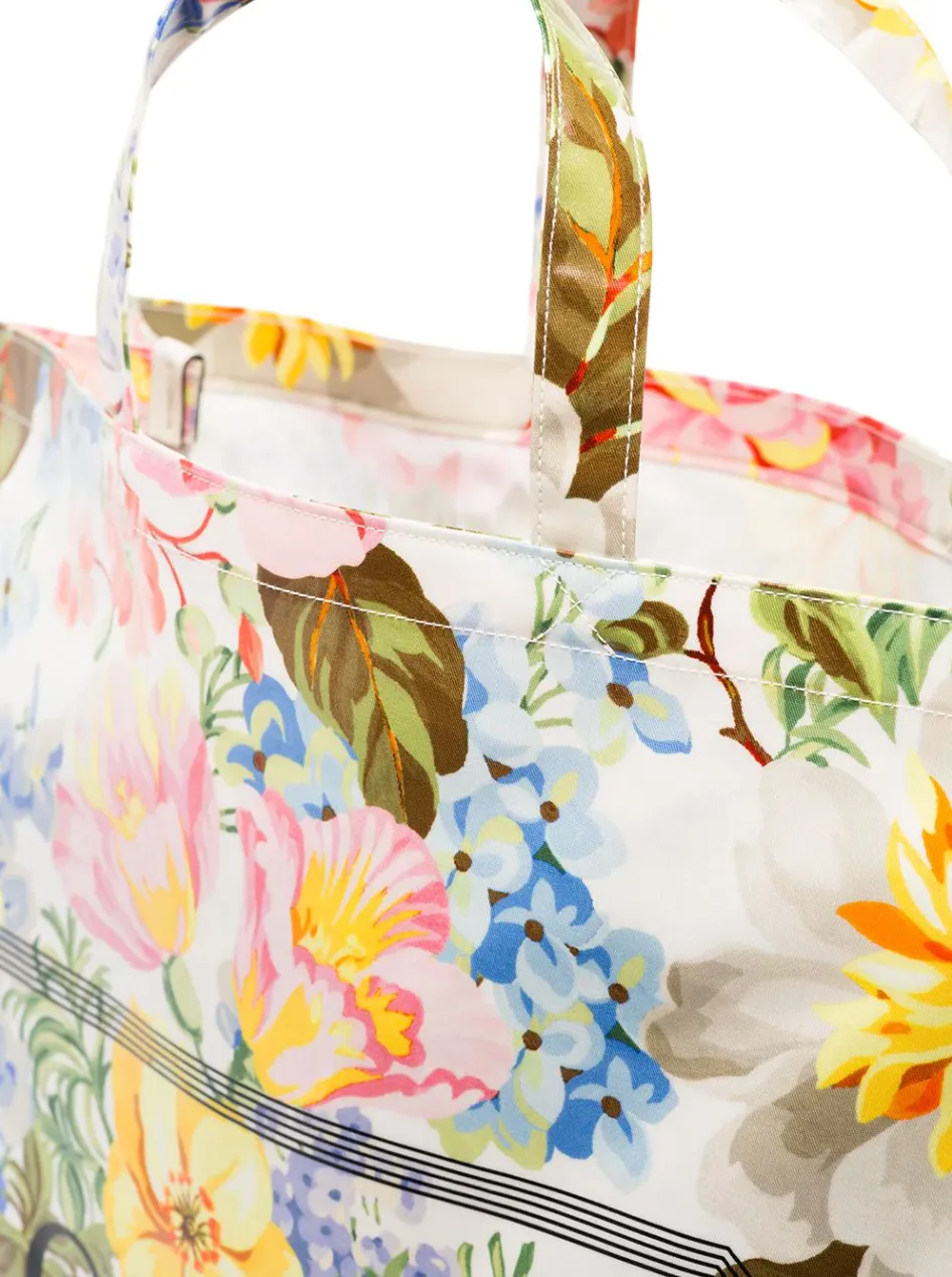 Gucci Floral-print Logo Tote Bag in White