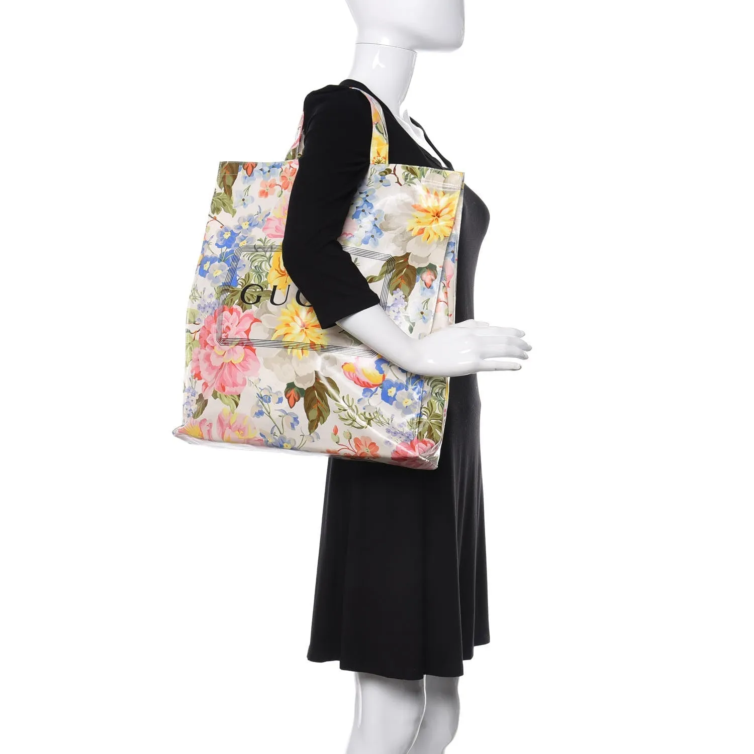 Gucci Floral-print Logo Tote Bag in White