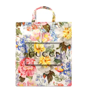 Gucci Floral-print Logo Tote Bag in White