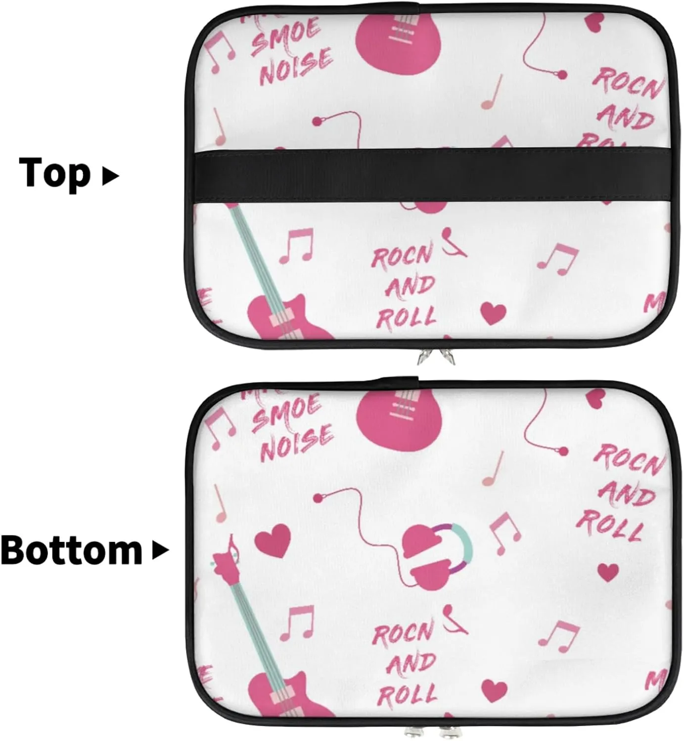 Guitar Rock And Roll Makeup Bag Large Opening Cosmetic Bag Portable Makeup Case Organizer Toiletry Bags for Women Daily Traveling With Handle Grids Smooth Zipper Divider Makeup Pouch