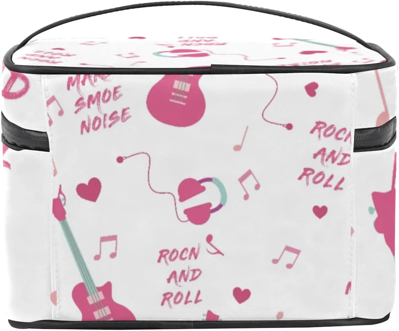 Guitar Rock And Roll Makeup Bag Large Opening Cosmetic Bag Portable Makeup Case Organizer Toiletry Bags for Women Daily Traveling With Handle Grids Smooth Zipper Divider Makeup Pouch