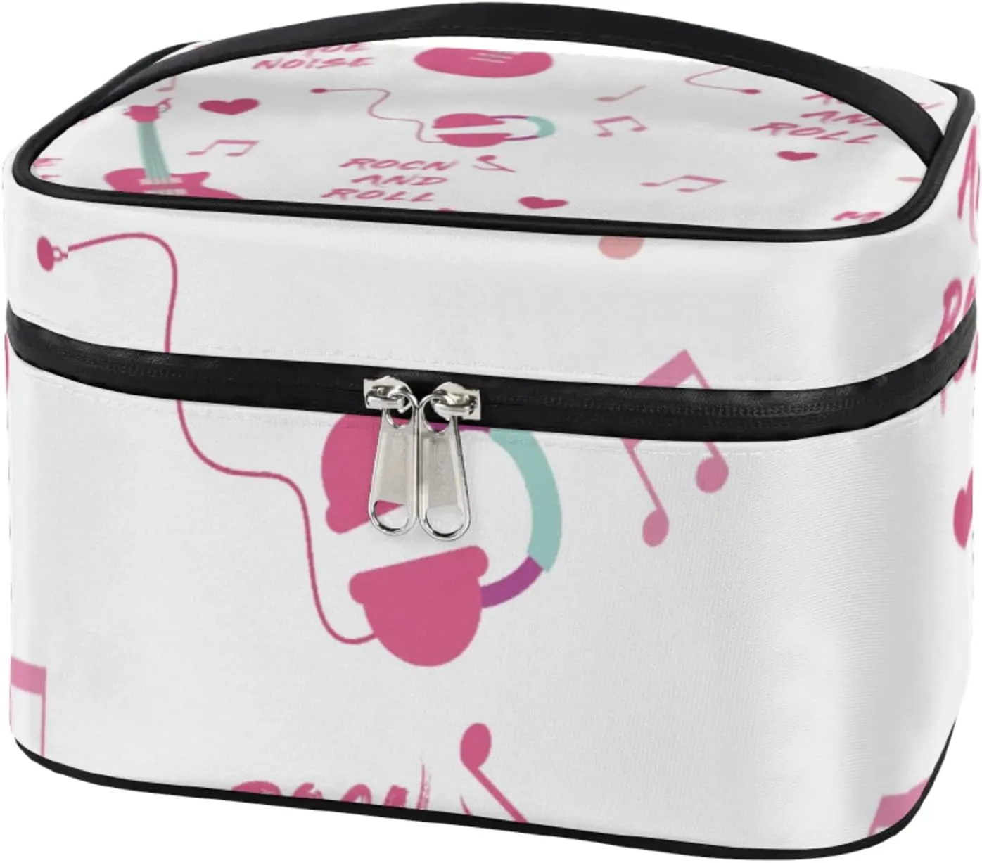 Guitar Rock And Roll Makeup Bag Large Opening Cosmetic Bag Portable Makeup Case Organizer Toiletry Bags for Women Daily Traveling With Handle Grids Smooth Zipper Divider Makeup Pouch