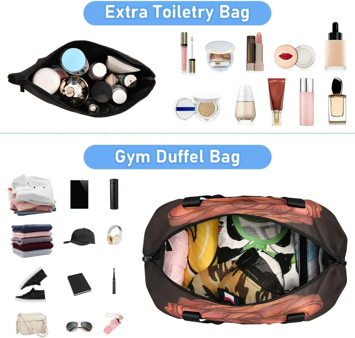 Gym Bag Sports Travel Duffel Bag Weekender Overnight Bag with Wet Pocket Shoes Compartment and Toiletry Bag African American Woman for Travel, Business,Gym, Yoga