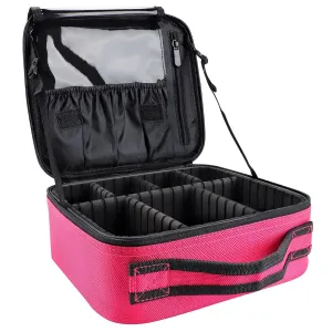 gzcz Travel Makeup Bag 10.4 Inches Professional Cosmetic Case Make Up Bag Cosmetic Brush Organizer Bag with Adjustable Divider, Storage Case for Girls and Women(S-Rose Red)