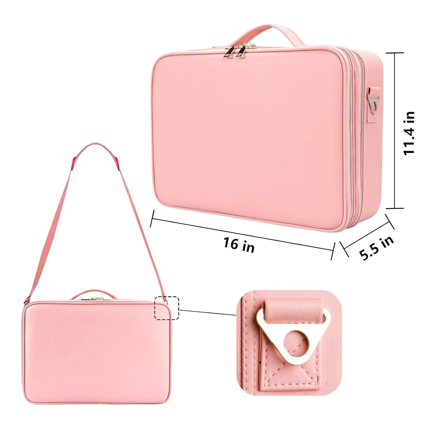 gzcz Travel Makeup Case 16.2 Inches Large Capacity Cosmetic Bag Organizer Portable Waterproof Artist Storage Bag with Adjustable Dividers and Shoulder Strap for Make up Brushes Jewelry (Pink)