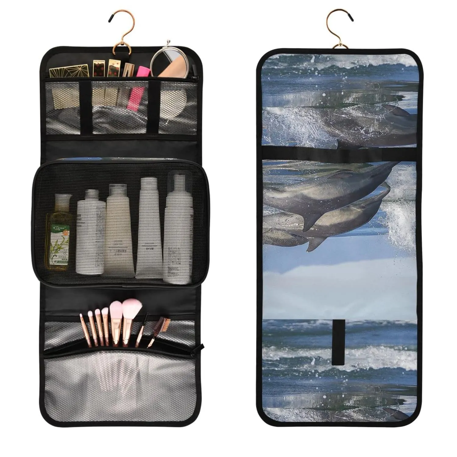 Hand Drawn Ethnic Tribal Arrows Seamless Patten on Cream 1 PC Hanging Toiletry Wash bag Portable Makeup Organizer Brush Storage Case Portable Travel Cosmetic with Hook