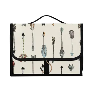 Hand Drawn Ethnic Tribal Arrows Seamless Patten on Cream 1 PC Hanging Toiletry Wash bag Portable Makeup Organizer Brush Storage Case Portable Travel Cosmetic with Hook