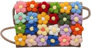 Hand Woven Knitted Bag Women Cotton Woolen Flower Bag Shoulder Messenger Bag Rural Crochet Bag(E)