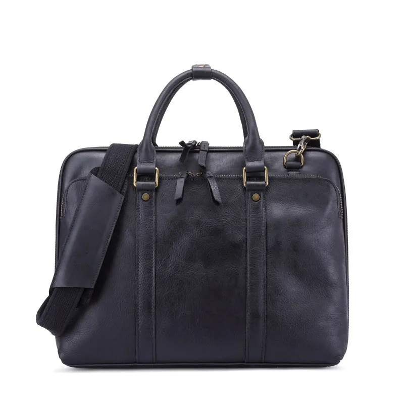 Handmade Vintage Leather Two-Way Zipper Laptop Briefcase