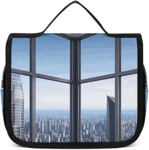 Hanging Toiletry Bag for Women Men Portable Waterproof Makeup Bag Organizer Skyscraper Buildings Travel Toiletry Bag