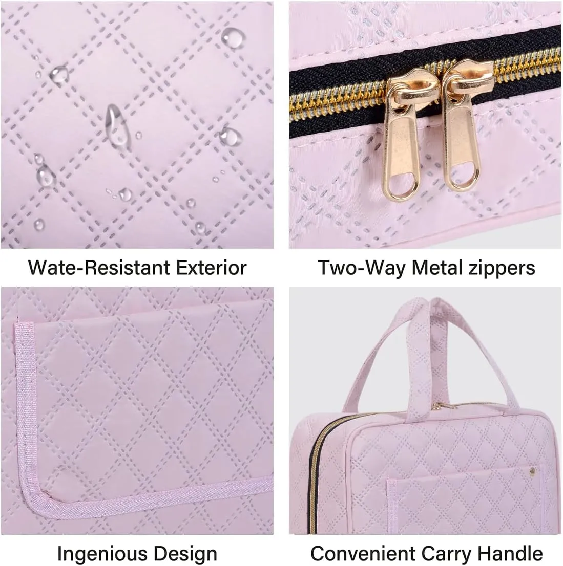 Hanging Toiletry Bag Travel Makeup Organizer for Women and Men with Hooks Water-resistant Multi Compartment Transparent Cosmetics Storage Box for Makeup Accessories, Toiletries Pink