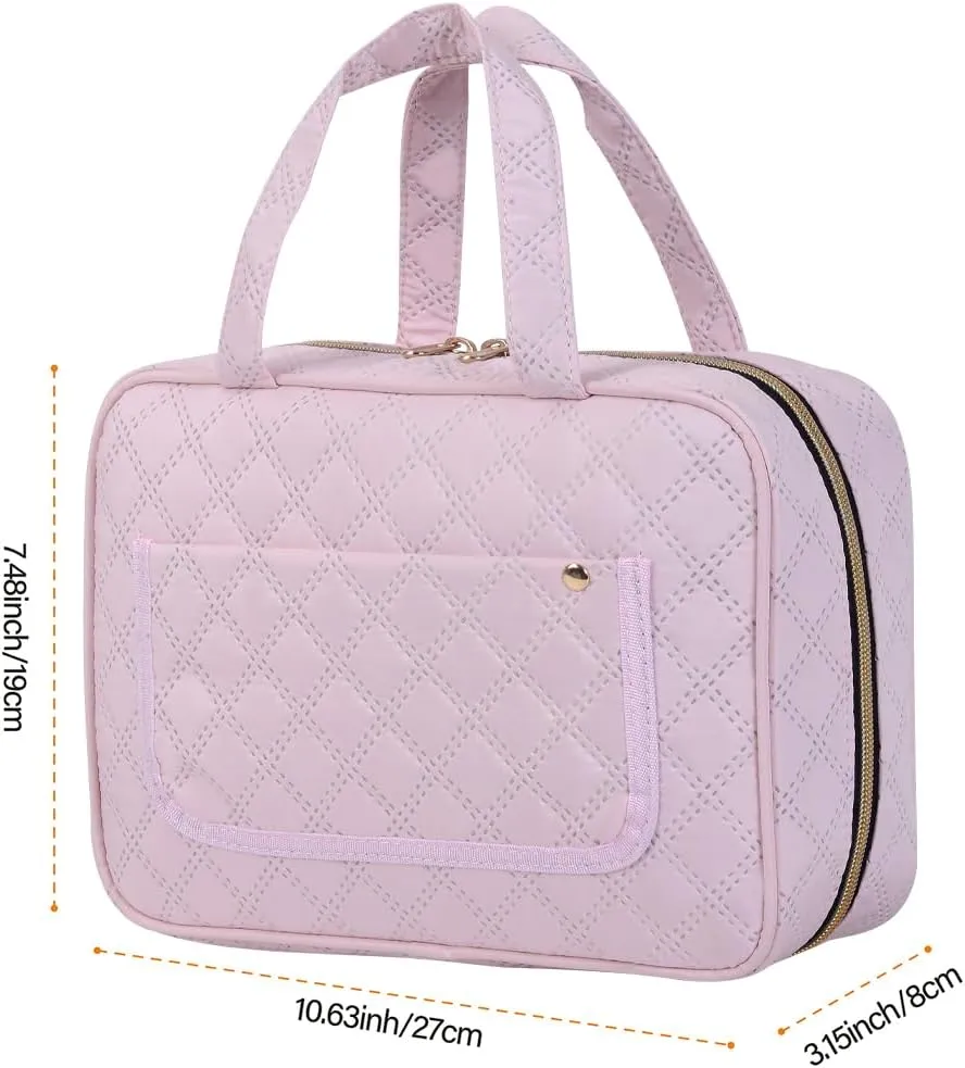 Hanging Toiletry Bag Travel Makeup Organizer for Women and Men with Hooks Water-resistant Multi Compartment Transparent Cosmetics Storage Box for Makeup Accessories, Toiletries Pink