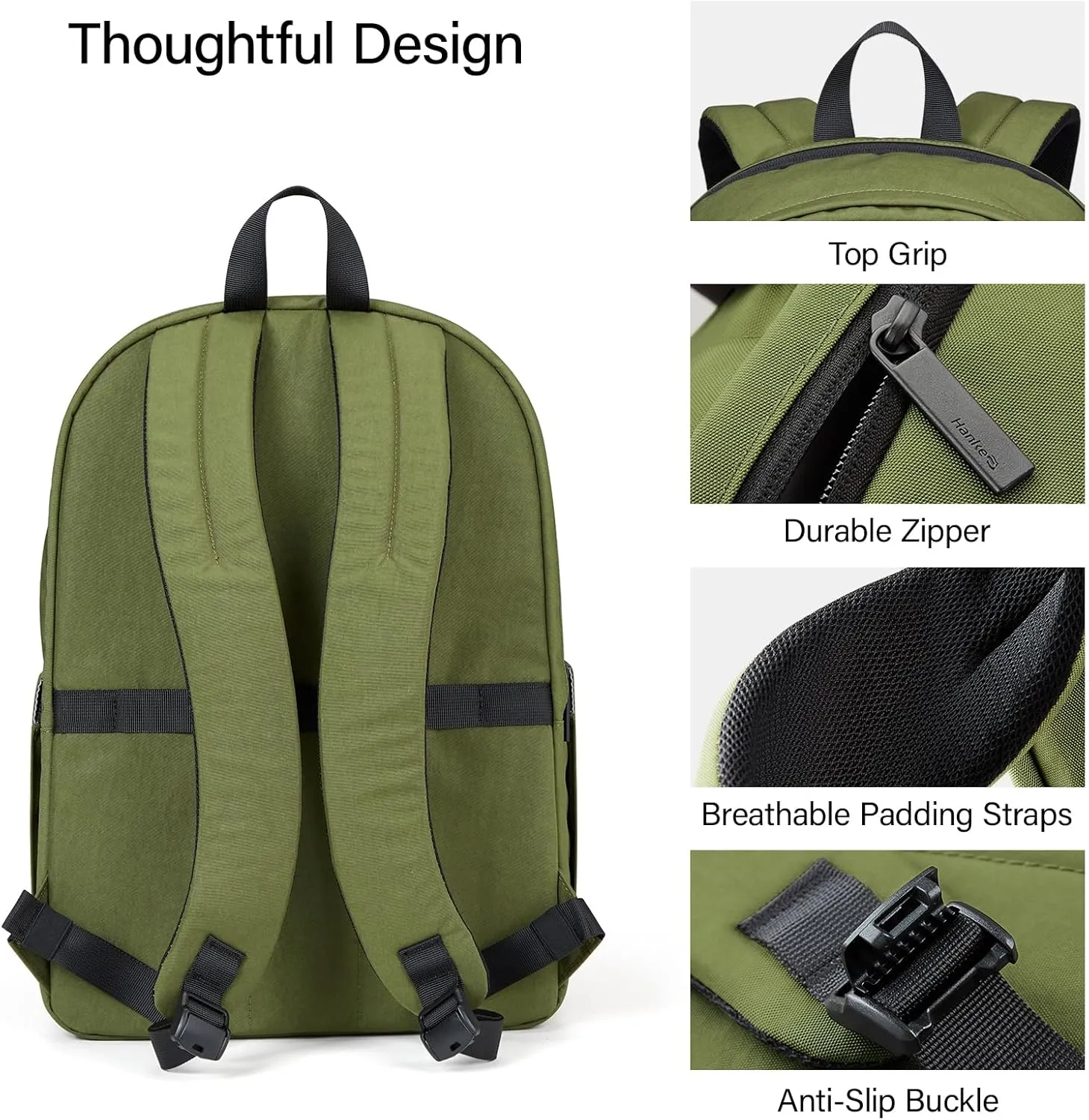 Hanke Travel Backpack for Women, Lightweight Personal Item Backpack, Carry On Backpack for Women, Airline Approved Work Backpacks Woman Casual Daypack (Pine Green)