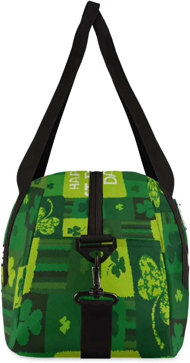 Happy St Patricks Day Personalized Kids Duffel Bag for Girls Boys, Clovers Debris Custom Name Dance Bag Overnight Small Duffel Bag Carry On Sports Travel Bag for School Practice Gymnastics Ballet