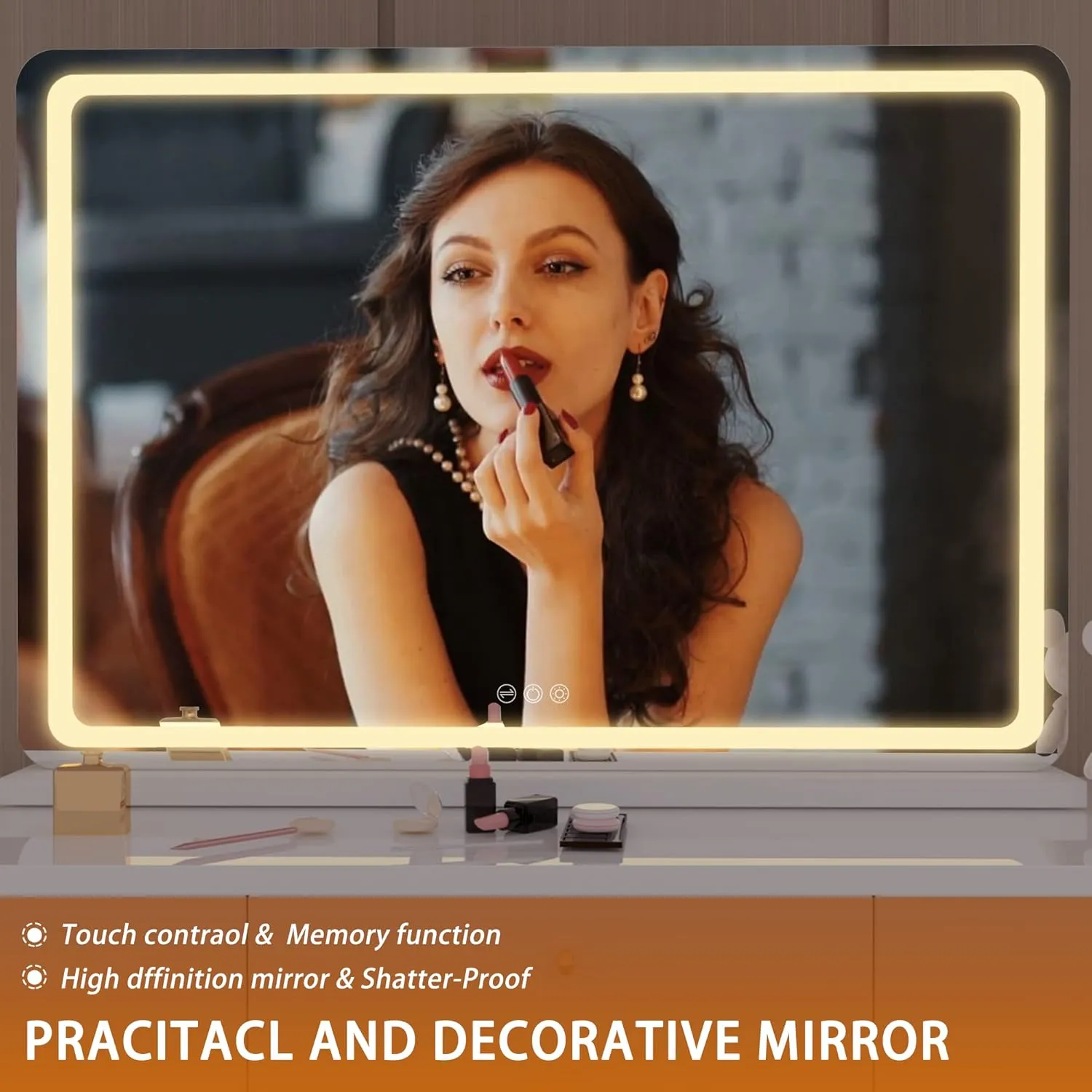 Hasipu Vanity Mirror with Lights, 27.6" x 20" LED Makeup Mirror, Lighted Makeup Mirror with Dimmable 3 Modes, Touch Screen Control Vanity Mirror Round White
