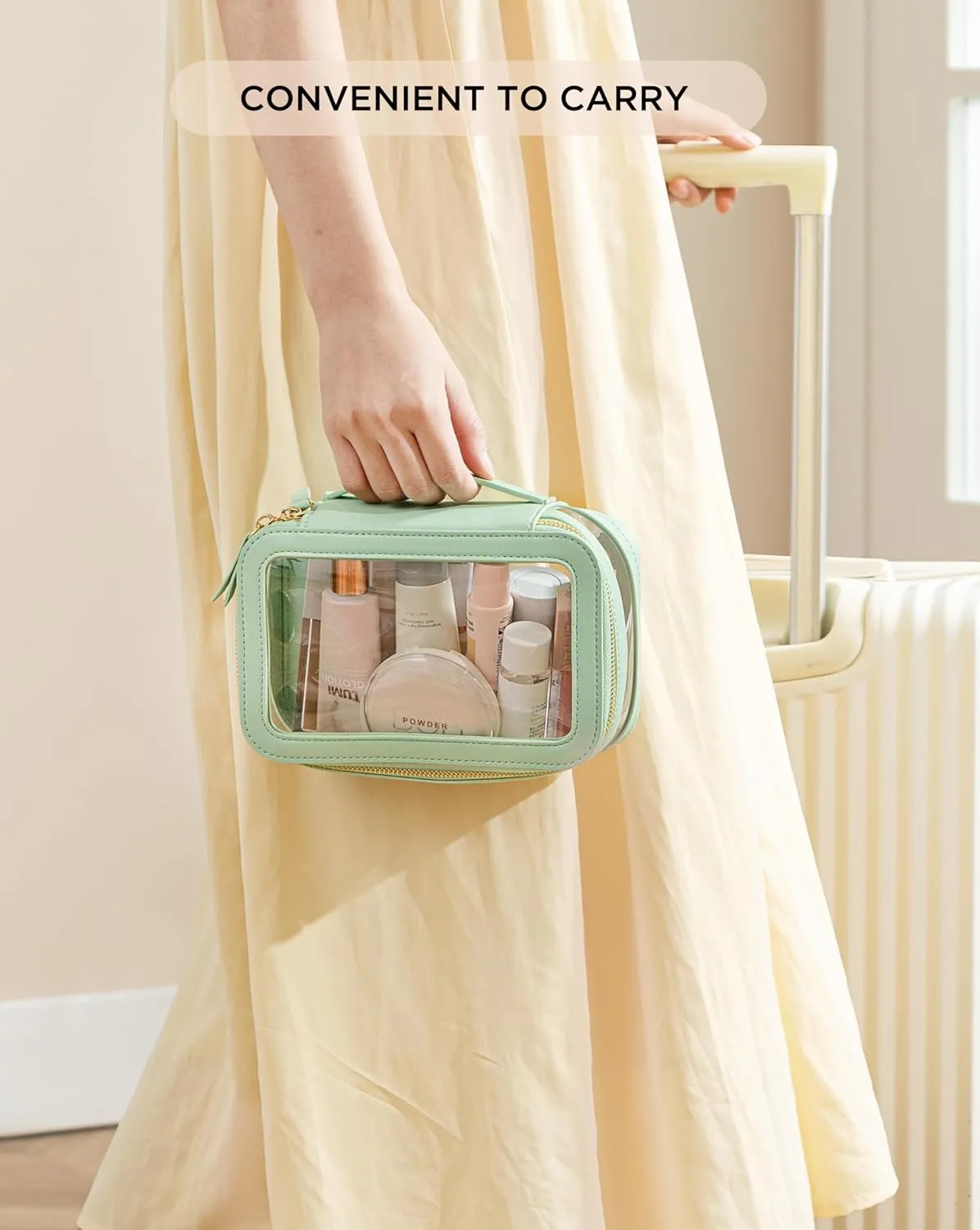HBlife Clear Makeup Bag Organizer, Portable Travel Toiletry Cosmetic Bag Case for Women, Medium Make Up Bag Makeup Train Case Transparent Storage Bag Pouch with Handle(Green)
