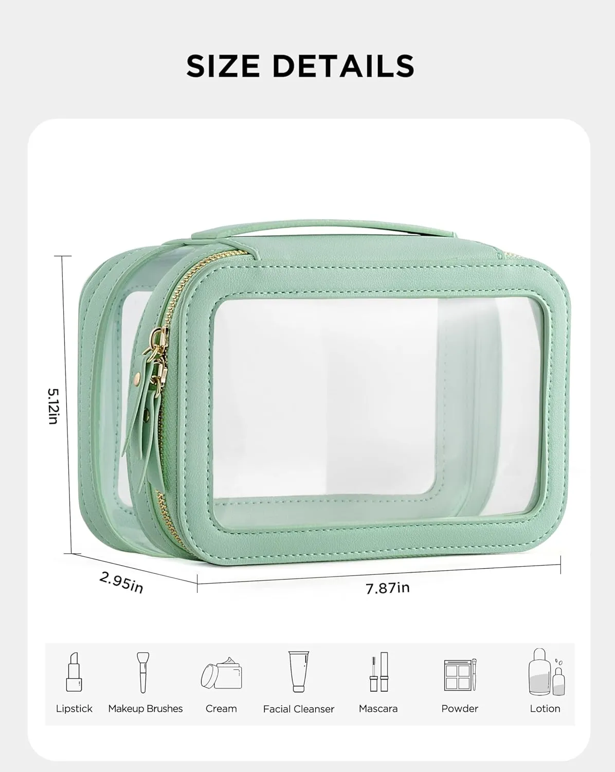 HBlife Clear Makeup Bag Organizer, Portable Travel Toiletry Cosmetic Bag Case for Women, Medium Make Up Bag Makeup Train Case Transparent Storage Bag Pouch with Handle(Green)