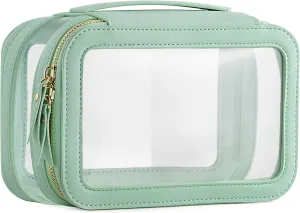 HBlife Clear Makeup Bag Organizer, Portable Travel Toiletry Cosmetic Bag Case for Women, Medium Make Up Bag Makeup Train Case Transparent Storage Bag Pouch with Handle(Green)