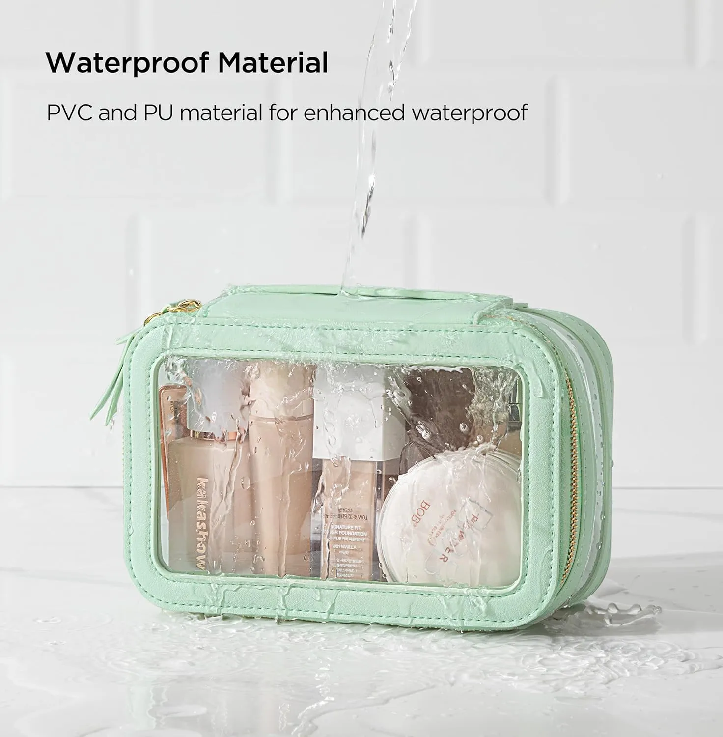 HBlife Clear Makeup Bag Organizer, Portable Travel Toiletry Cosmetic Bag Case for Women, Medium Make Up Bag Makeup Train Case Transparent Storage Bag Pouch with Handle(Green)