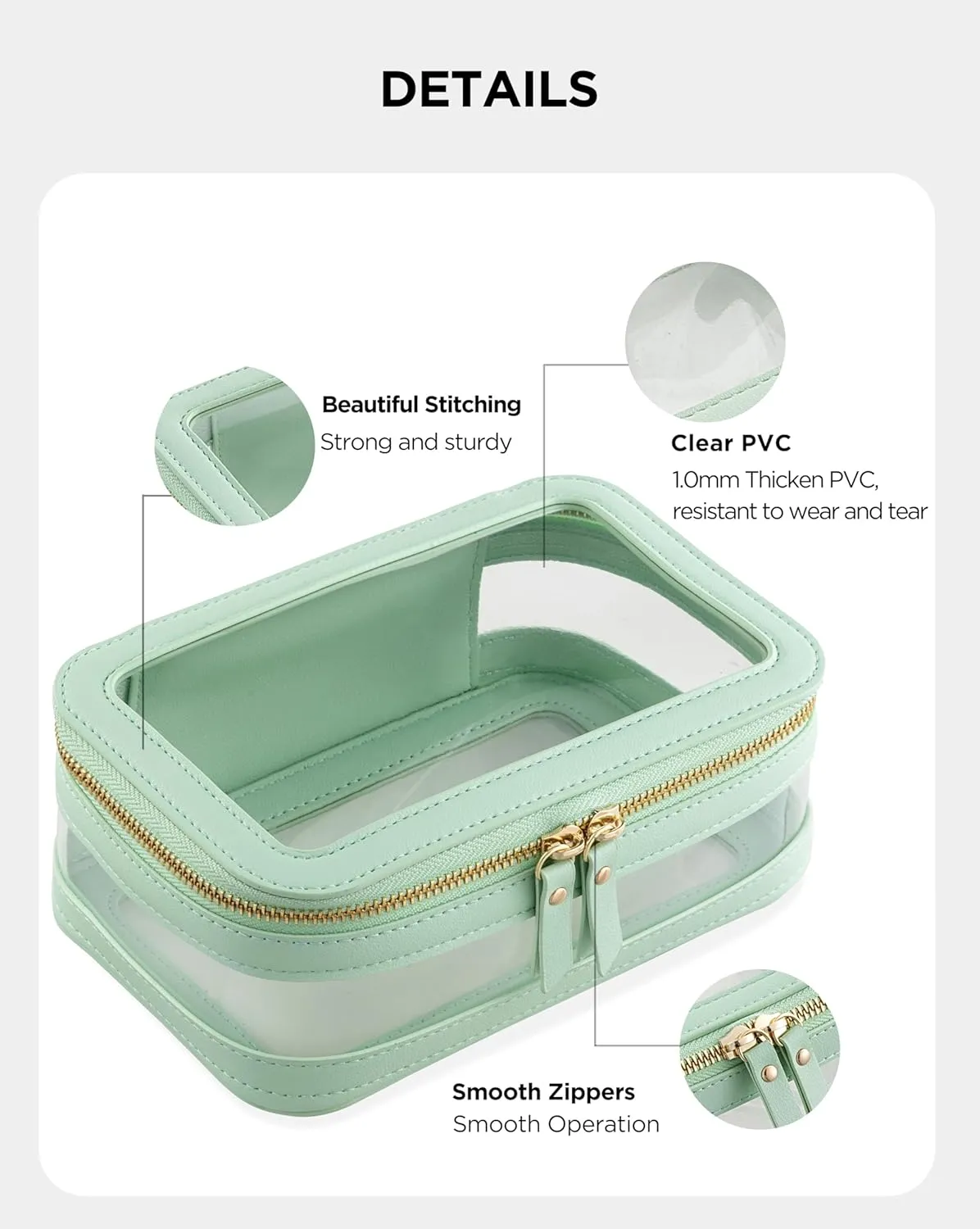 HBlife Clear Makeup Bag Organizer, Portable Travel Toiletry Cosmetic Bag Case for Women, Medium Make Up Bag Makeup Train Case Transparent Storage Bag Pouch with Handle(Green)