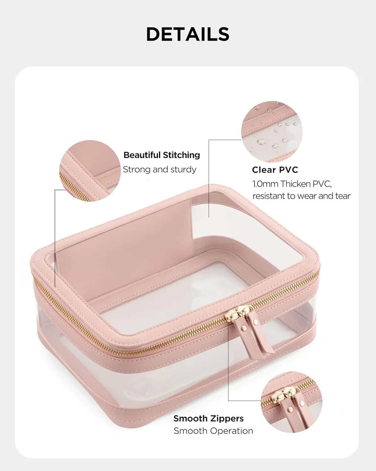 HBlife Clear Makeup Bag Organizer Set, Portable Travel Toiletry Cosmetic Bag Case for Women, Large Make Up Bag Makeup Train Case Transparent Storage Bag Pouch with Handle(Pink)