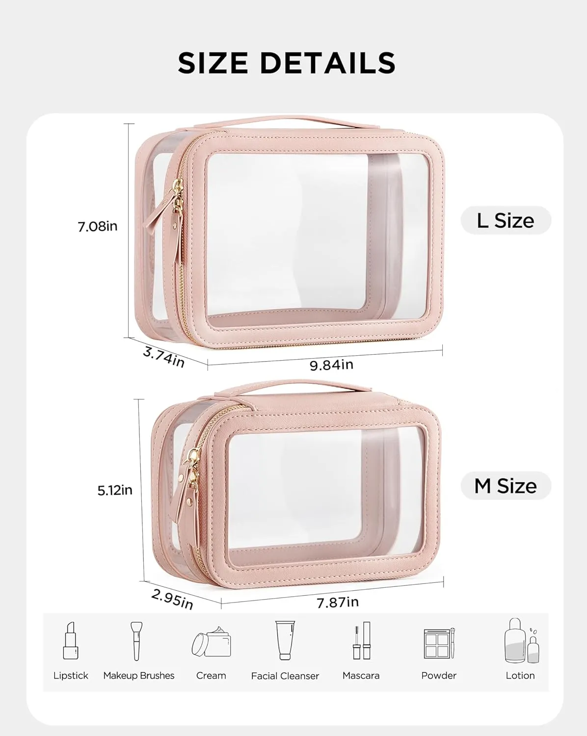 HBlife Clear Makeup Bag Organizer Set, Portable Travel Toiletry Cosmetic Bag Case for Women, Large Make Up Bag Makeup Train Case Transparent Storage Bag Pouch with Handle(Pink)
