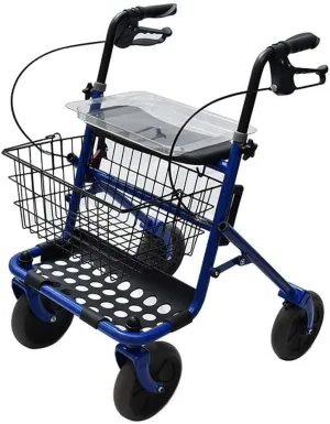 Heavy Duty Rollator Walker with Four Wheels, Foldable Seat, Storage Basket Tray, for Seniors, Adjustable Handle Height